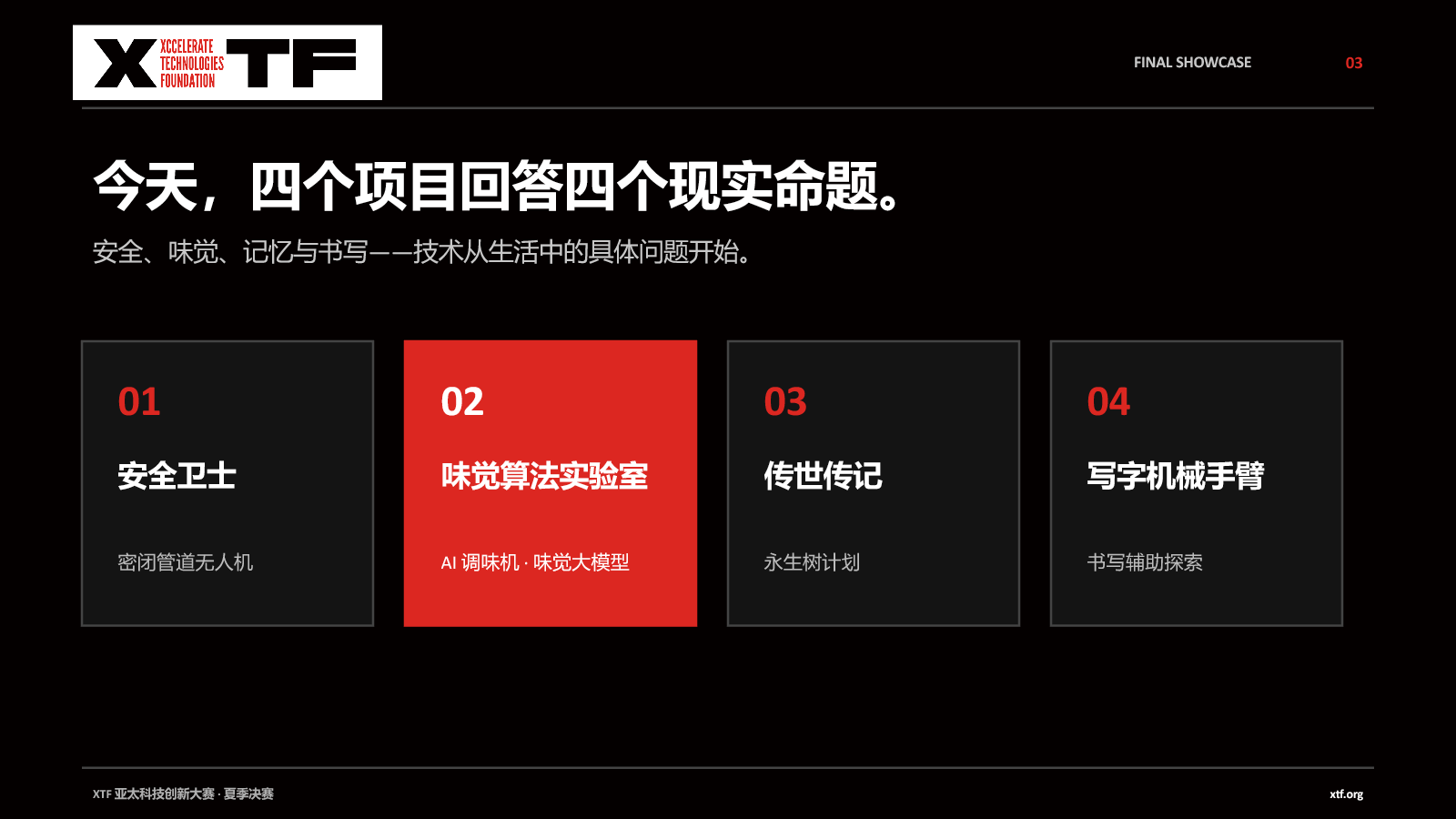 路演概览列出密闭管道无人机、AI 调味机、永生树计划和写字机械手臂